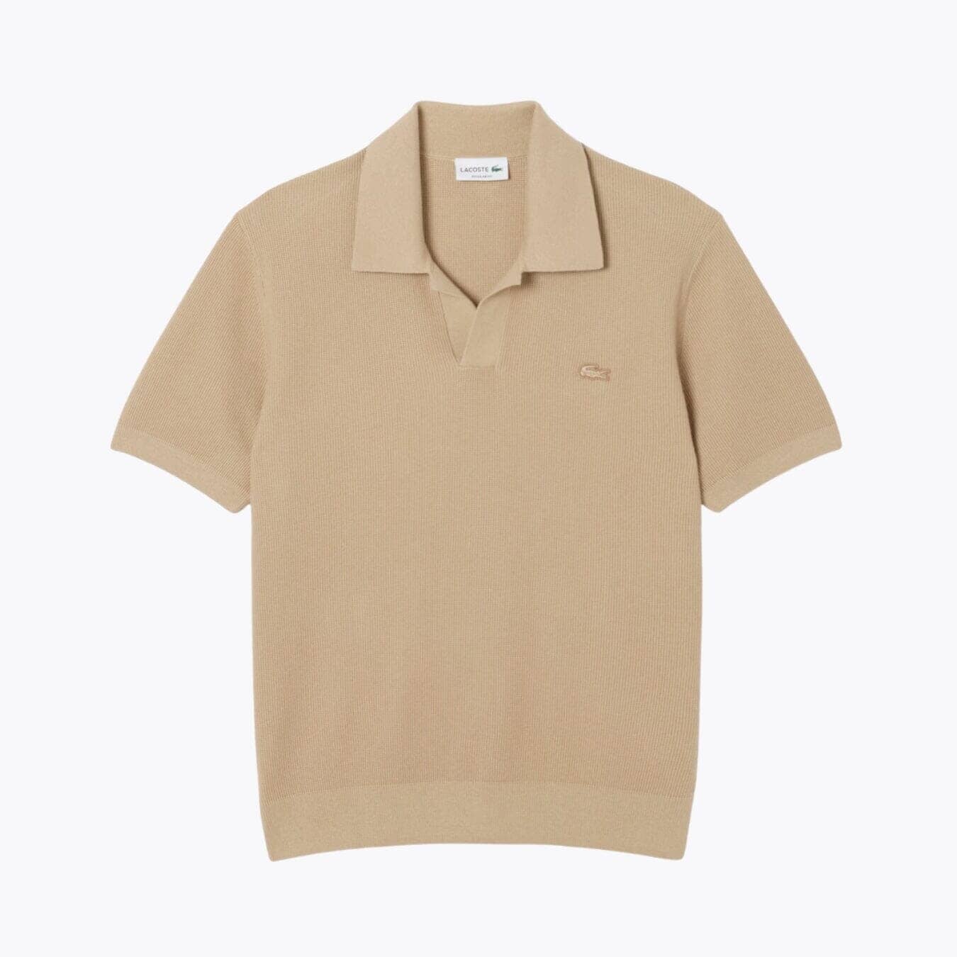 Lacoste Cotton Blend Open Polo Collar Sweater LS Beige S