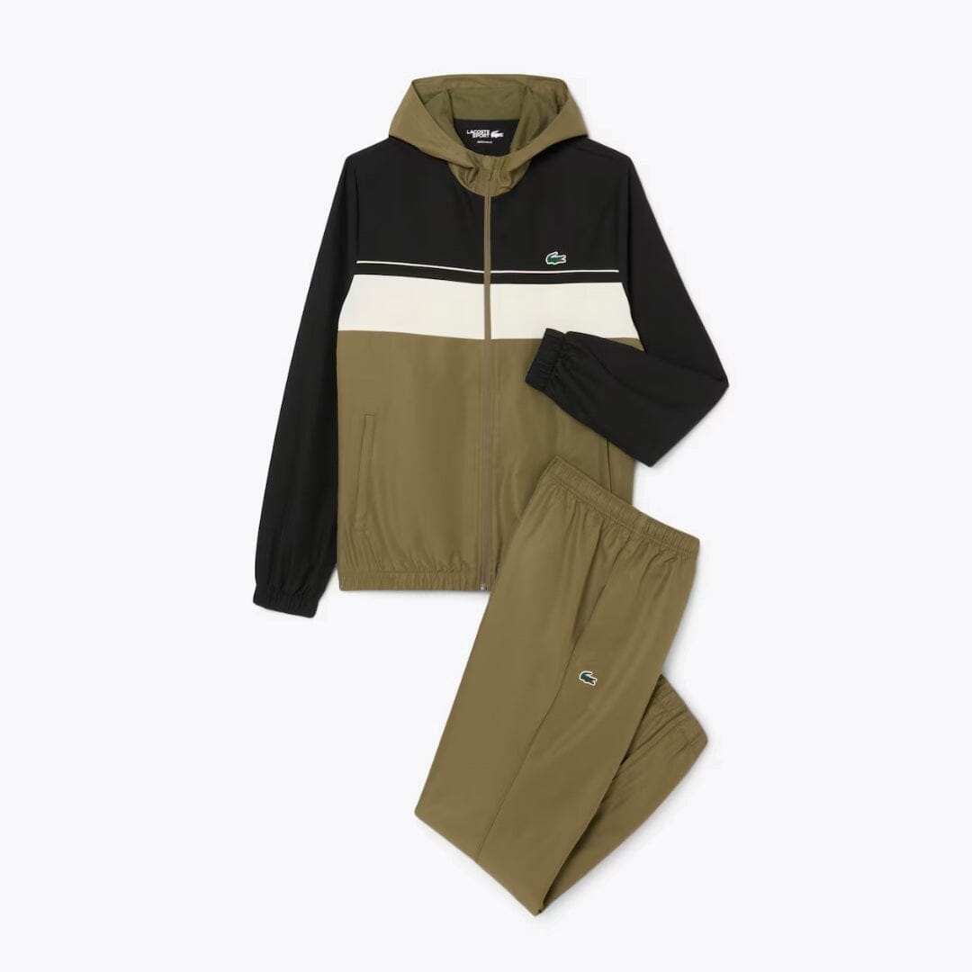 Lacoste Diamond Taffeta Sport Tracksuit LS Khaki Green / Black / White S