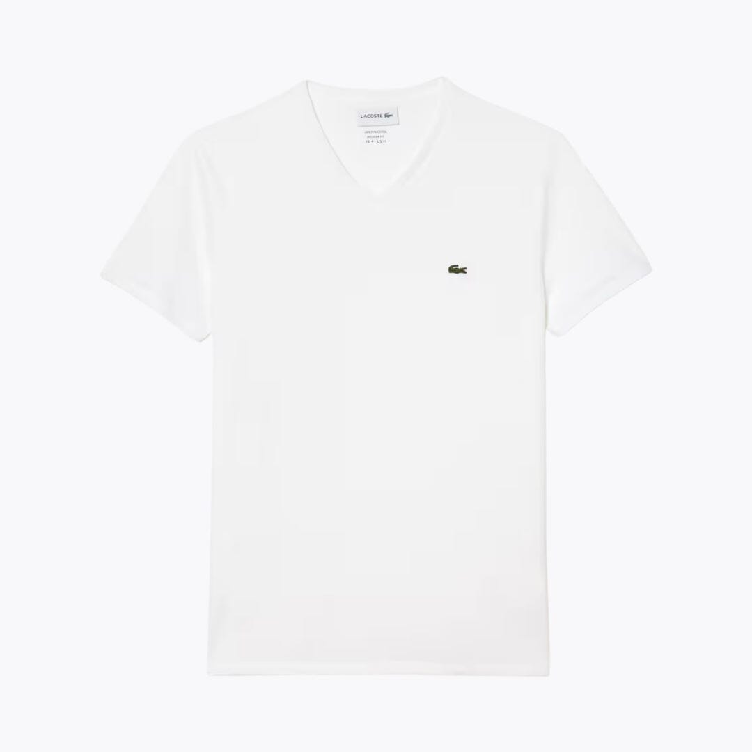 Lacoste Lightweight Cotton Pima V Neck T-shirt LS White S
