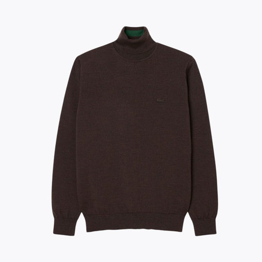 Lacoste Merino Wool Roll Neck Sweater LS Brown S