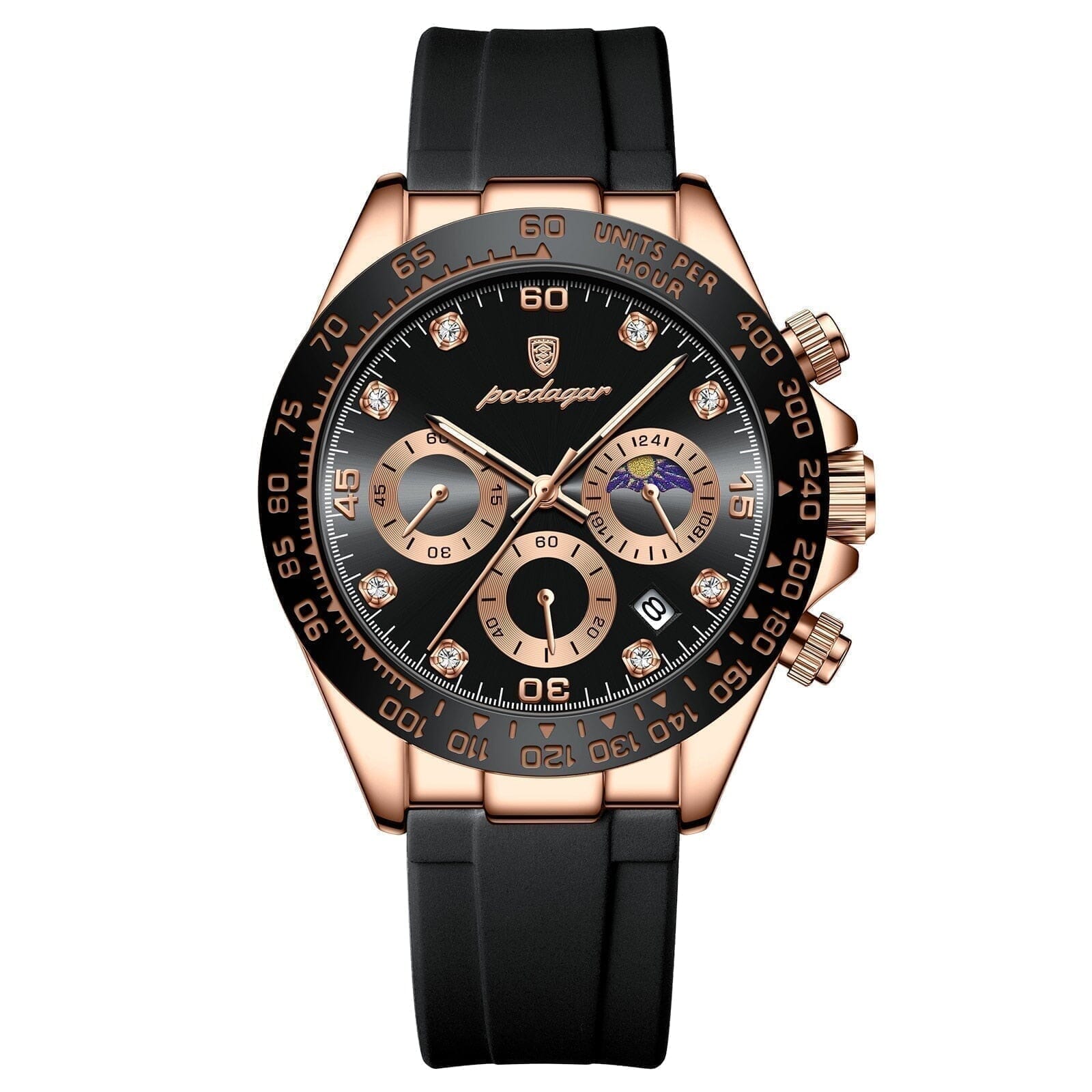 Poedagar Chronograph Time Date LS Rose Gold Black