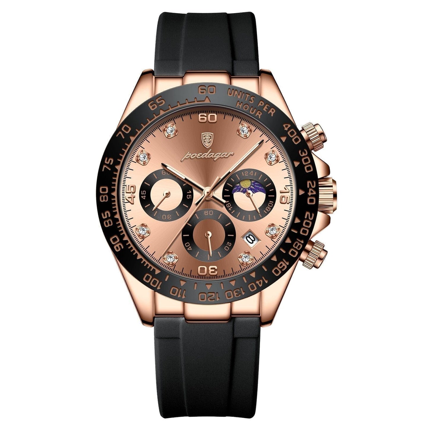 Poedagar Chronograph Time Date LS Rose Gold Gold