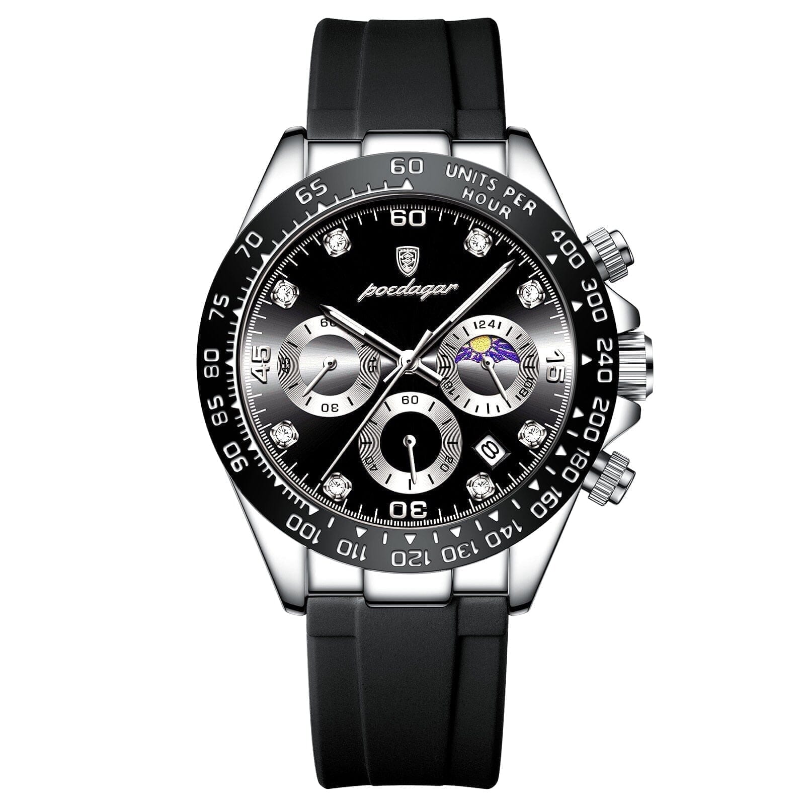 Poedagar Chronograph Time Date LS Silver Black