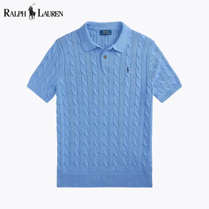 Ralph Lauren Cable-Knit Cotton Polo-Collar Sweater LS Blue S
