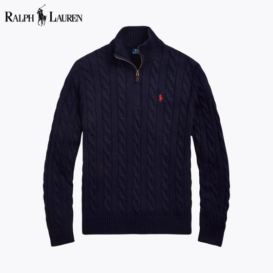 Ralph Lauren Chunky Cable-Knit Cotton Quarter-Zip Sweater LS Blue Navy S