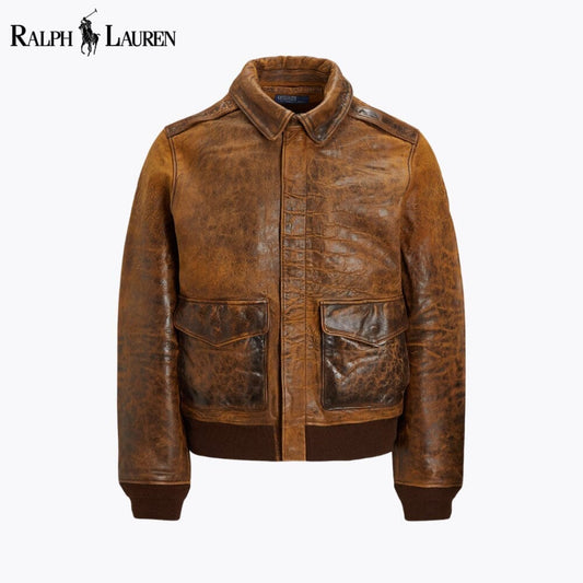Ralph Lauren Leather Flight Jacket LS Hunter Brown S