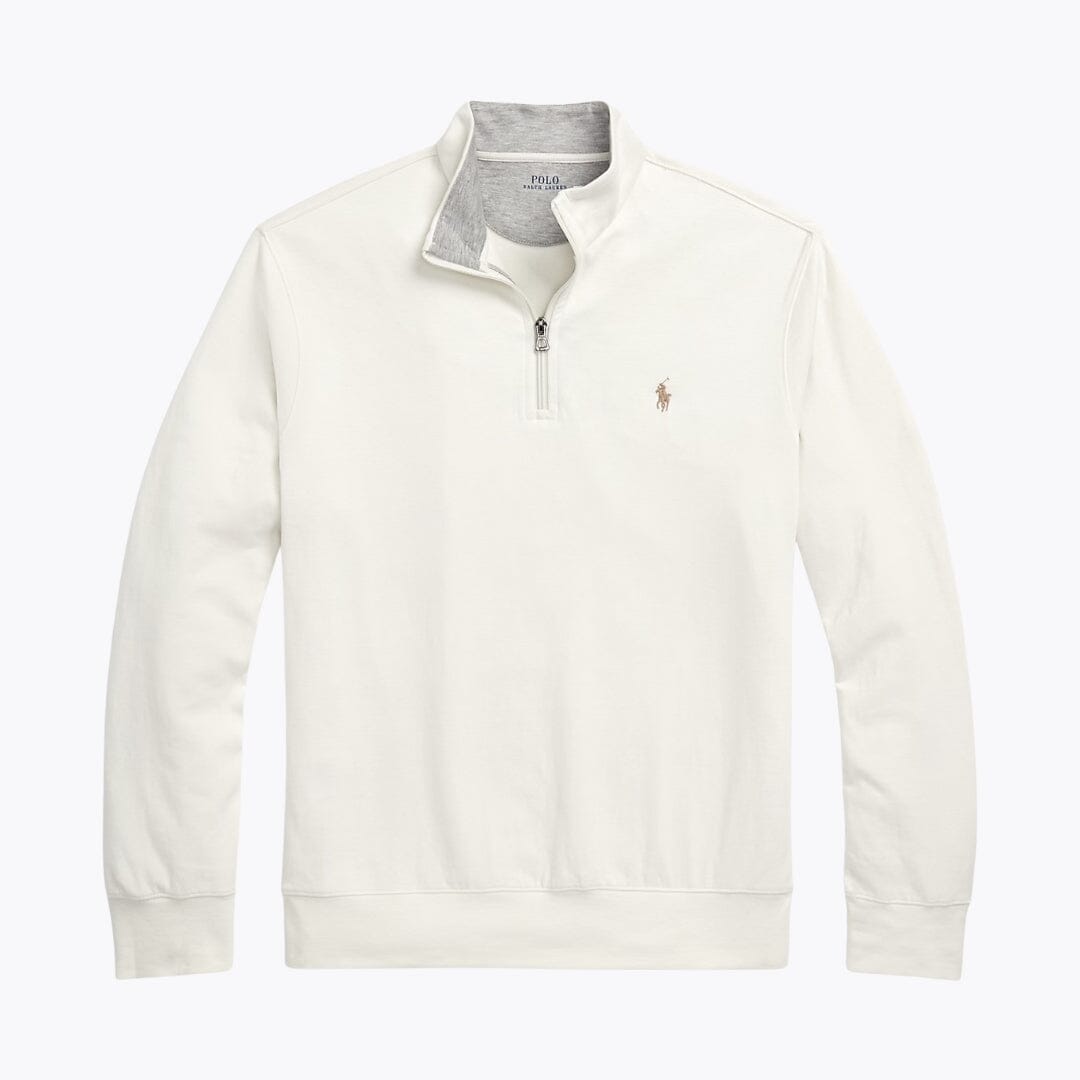 Ralph Lauren Luxury Jersey Quarter-Zip Pullover LS Parchment Cream S