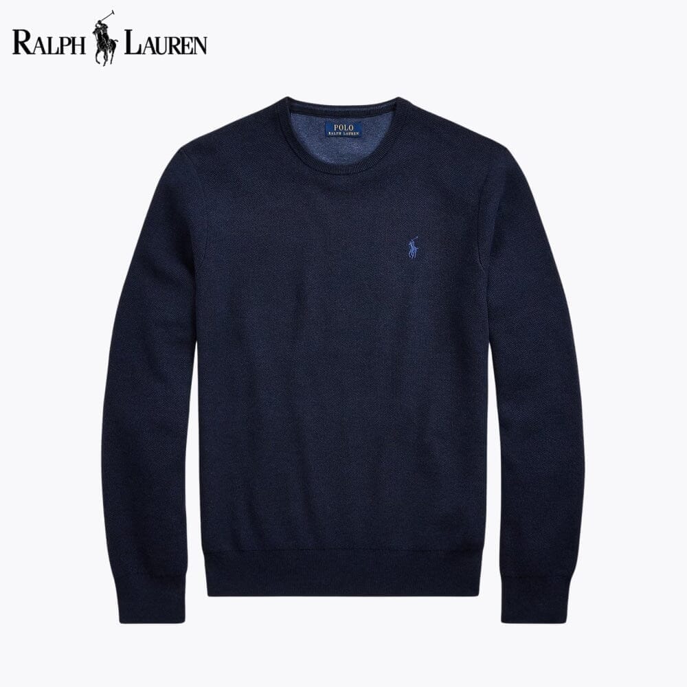 Ralph Lauren Mesh-Knit Cotton Crewneck Sweater LS Navy Blue S