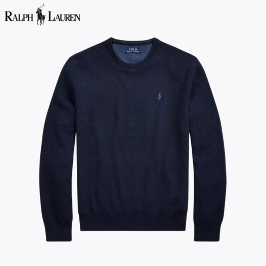 Ralph Lauren Mesh-Knit Cotton Crewneck Sweater LS Navy Blue S