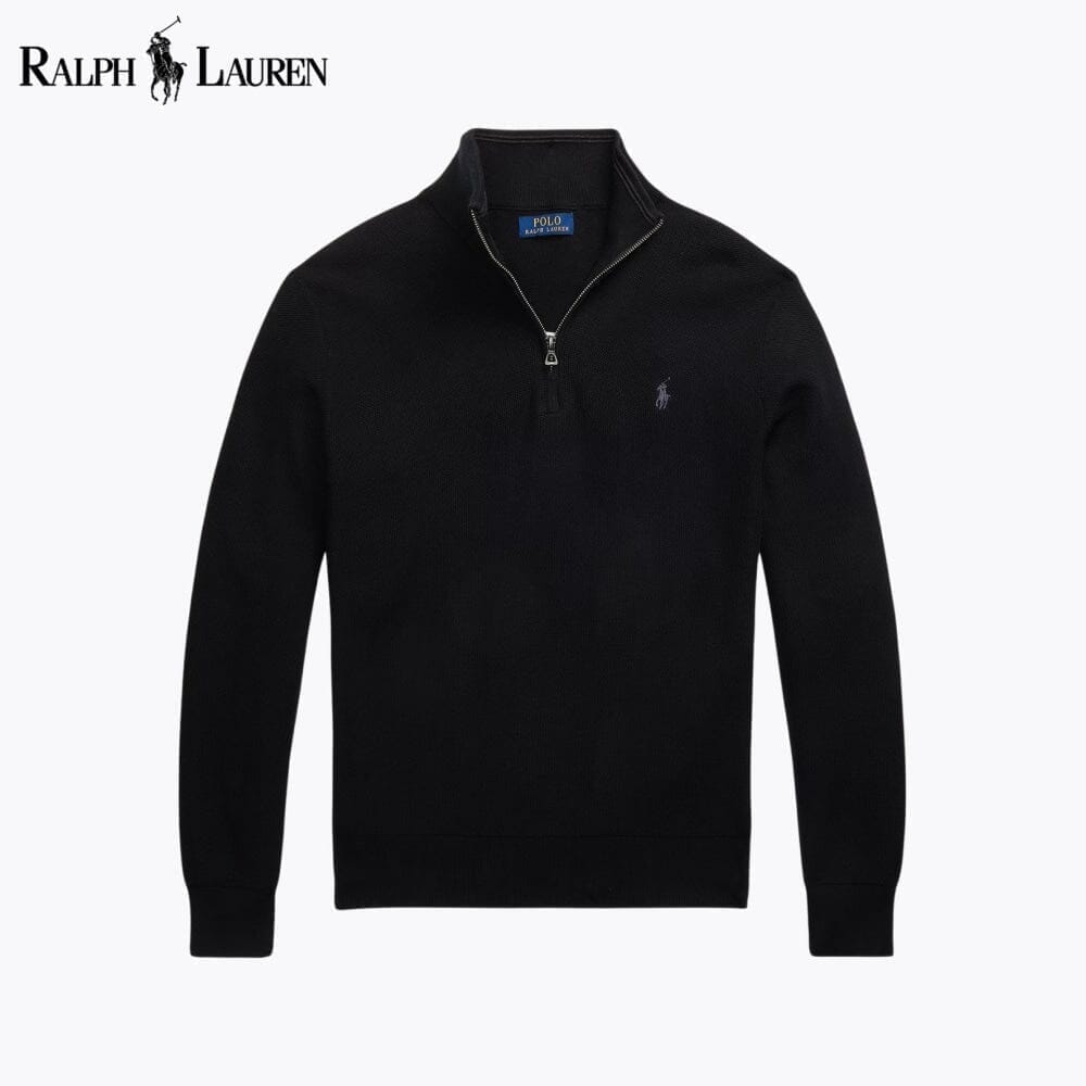 Ralph Lauren Mesh-Knit Cotton Quarter-Zip Sweater LS Black S