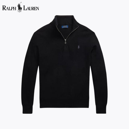 Ralph Lauren Mesh-Knit Cotton Quarter-Zip Sweater LS Black S