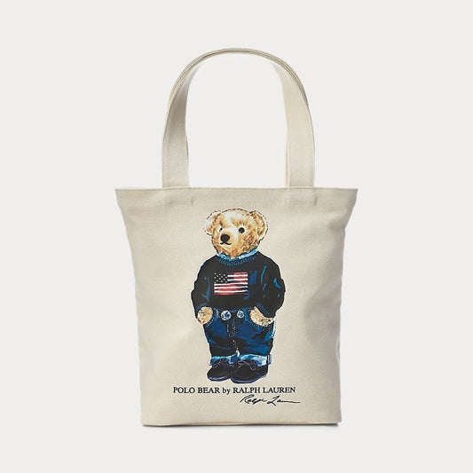 Ralph Lauren Polo Bear Cotton Canvas Tote LS Naturally
