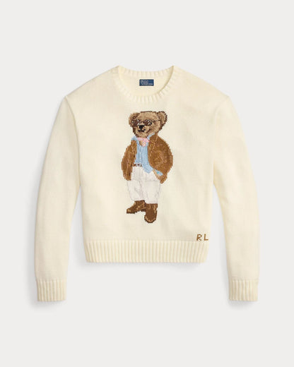 Ralph Lauren Polo Bear Cotton Crewneck Sweater LS Parchment Cream S