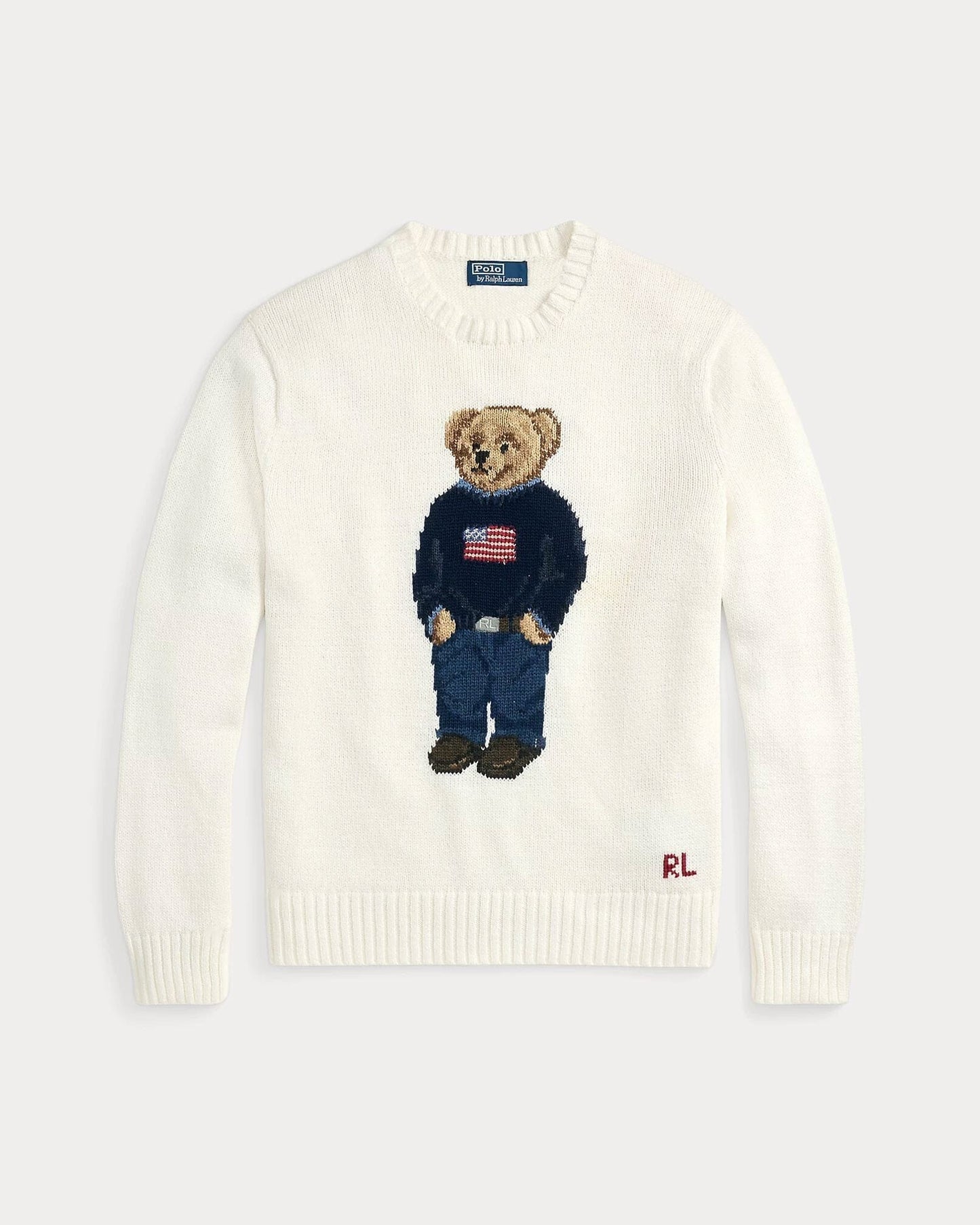 Ralph Lauren Polo Bear Cotton-Linen Sweater LS Deckwash White S