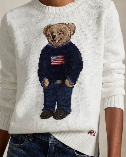 Ralph Lauren Polo Bear Crew Neck Sweater In Linen-Cotton Blend LS