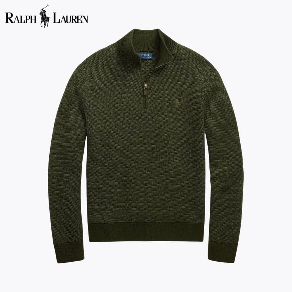 Ralph Lauren Washable Wool Quarter-Zip Sweater LS Olive S