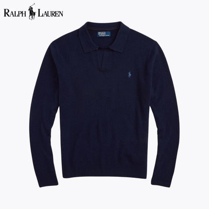 Ralph Lauren Wool Johnny-Collar Sweater LS Blue Navy S